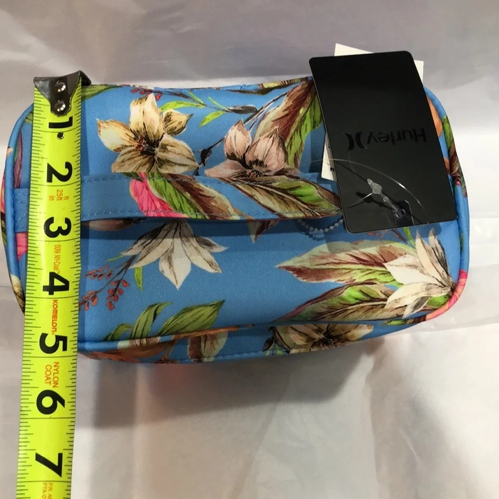 Hurley blue floral tropical island print makeup cosmetics bag case‎ new